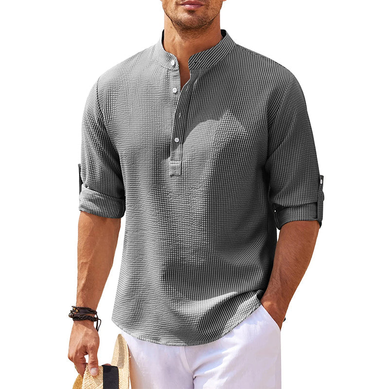 Heren Linnen Henley Overhemd met Lange Mouwen Modehuis-Nederland