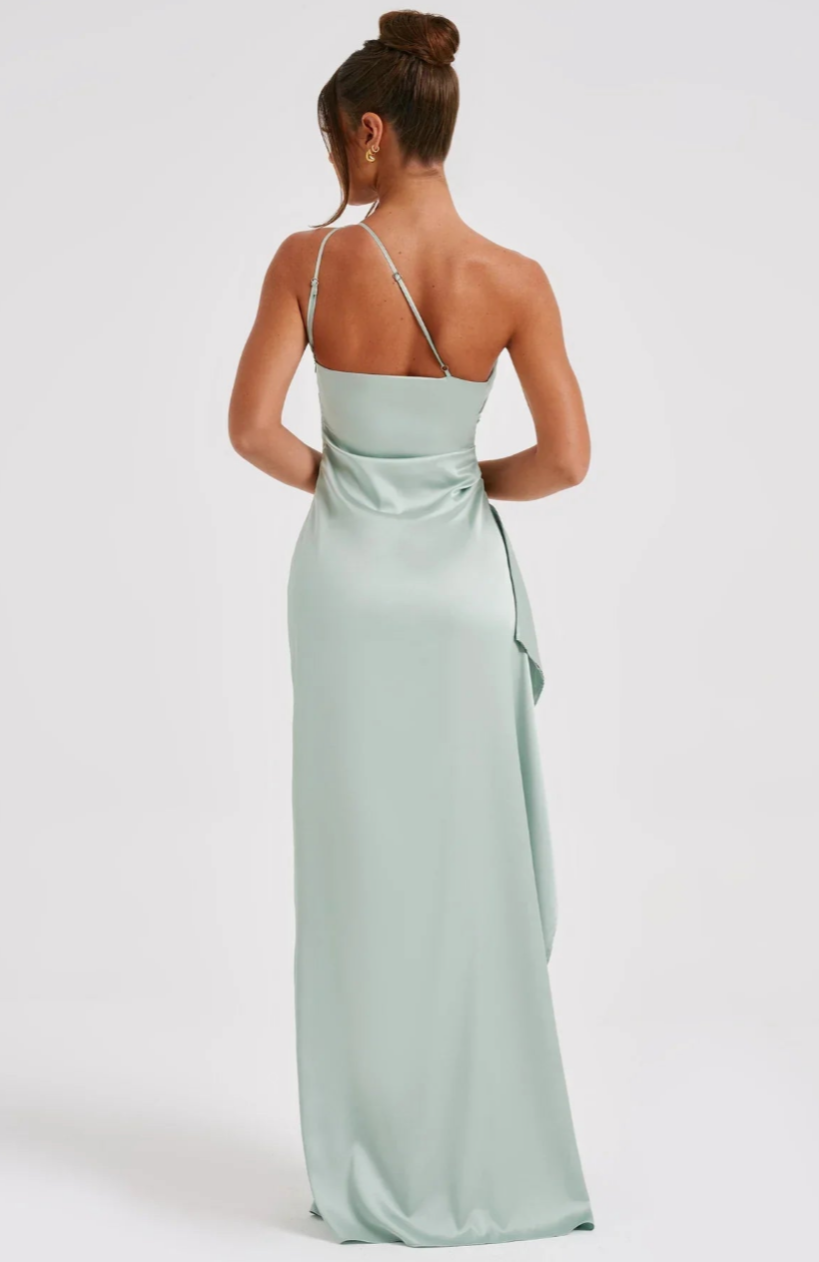 Eva | Geplooide Satijnen Dames Splitjurk met één schouder | Elegante Jurk Modehuis-Nederland