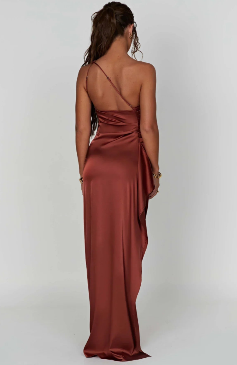 Eva | Geplooide Satijnen Dames Splitjurk met één schouder | Elegante Jurk Modehuis-Nederland