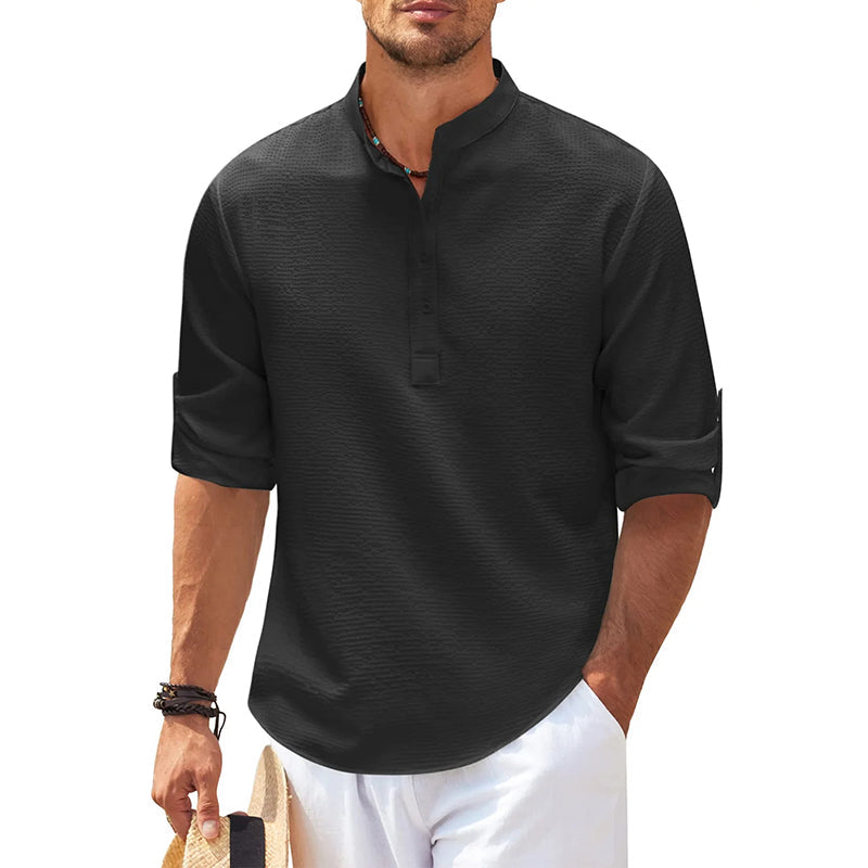 Heren Linnen Henley Overhemd met Lange Mouwen Modehuis-Nederland
