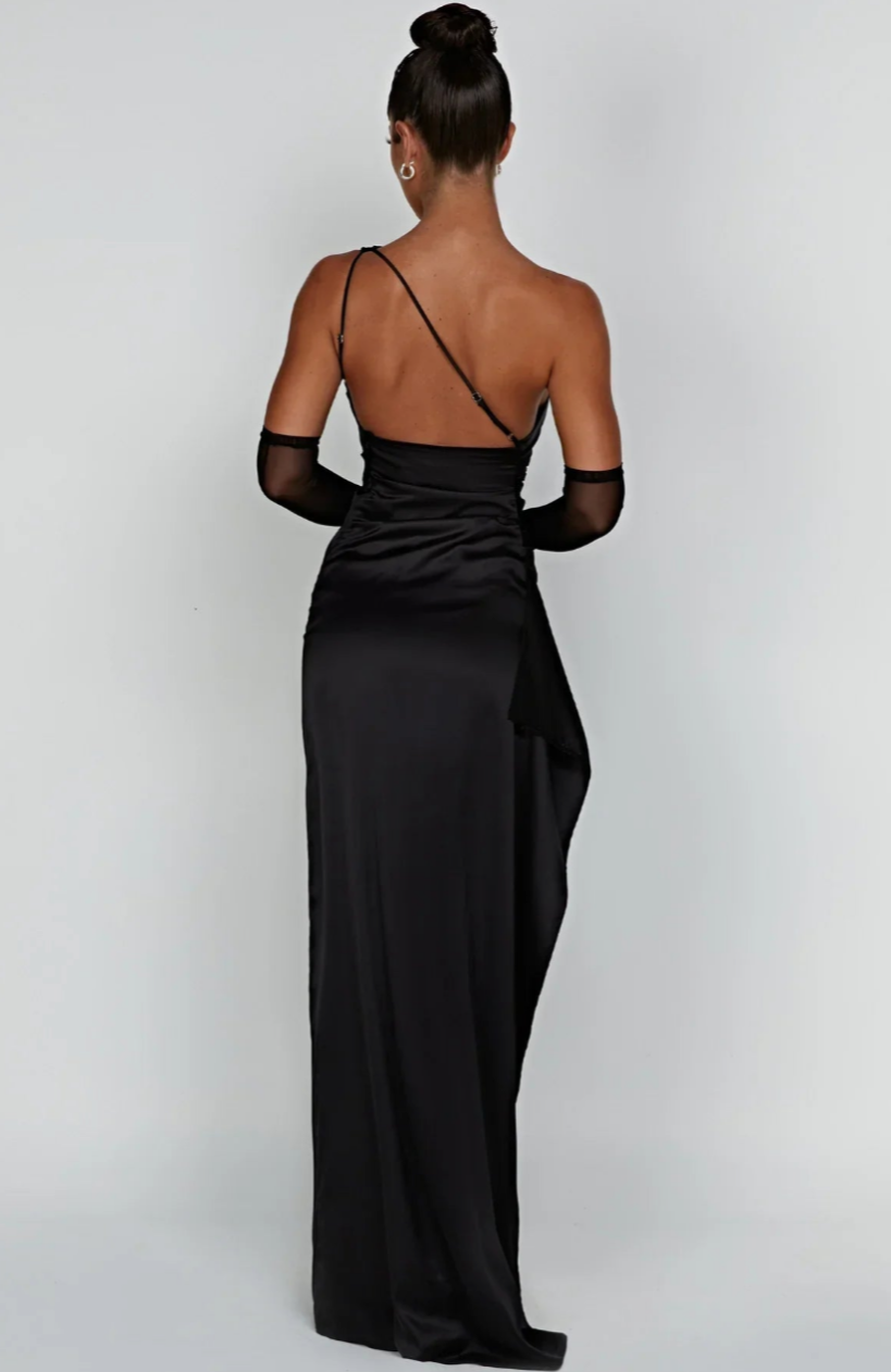 Eva | Geplooide Satijnen Dames Splitjurk met één schouder | Elegante Jurk Modehuis-Nederland
