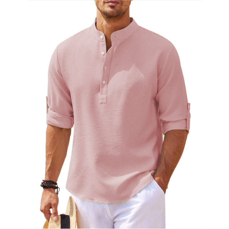 Heren Linnen Henley Overhemd met Lange Mouwen Modehuis-Nederland