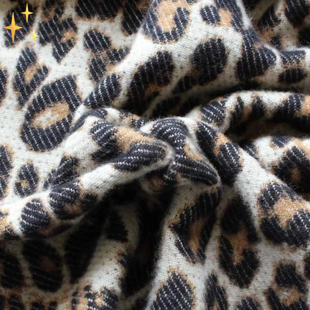 Megan Wollen Warme en Zachte Grote XL Sjaal met Leopard Print en Touwtjes Modehuis-Nederland