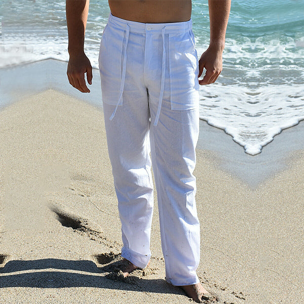 Thaddeus - Ademende Zomer Linnen Broek voor Heren - Koel, Comfortabel en Stijlvol met Elastische Taillekoord Strand Yoga Broek Modehuis-Nederland