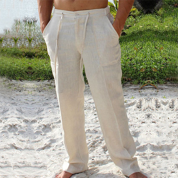 Thaddeus - Ademende Zomer Linnen Broek voor Heren - Koel, Comfortabel en Stijlvol met Elastische Taillekoord Strand Yoga Broek Modehuis-Nederland