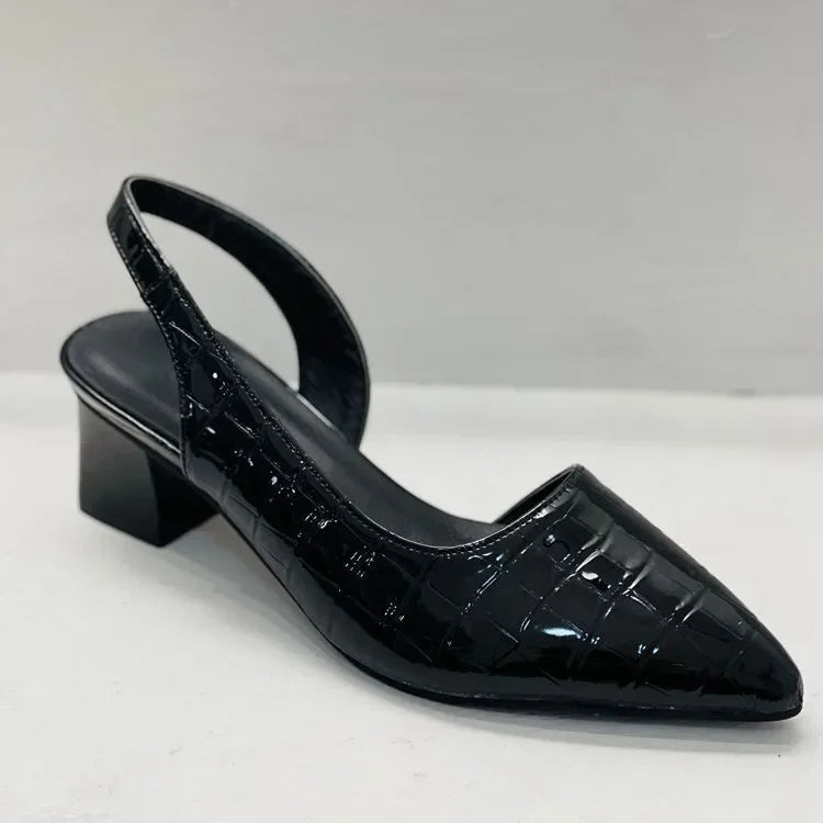 Slingbacks pumps blokhak met croco patroon - Zarrah Modehuis-Nederland