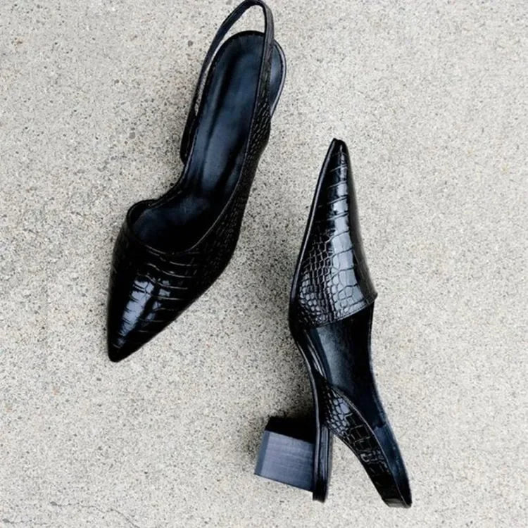 Slingbacks pumps blokhak met croco patroon - Zarrah Modehuis-Nederland