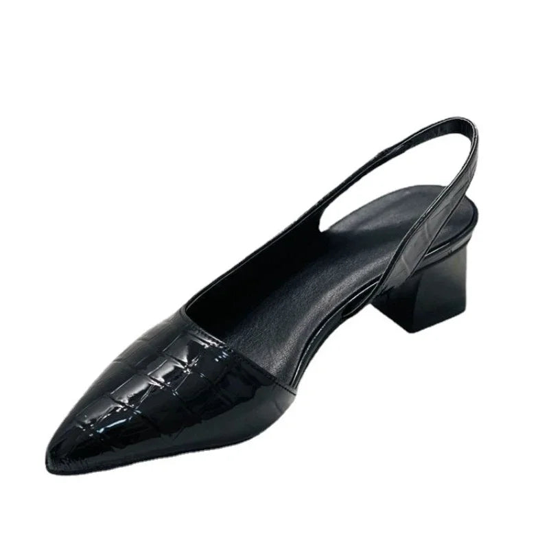 Slingbacks pumps blokhak met croco patroon - Zarrah Modehuis-Nederland