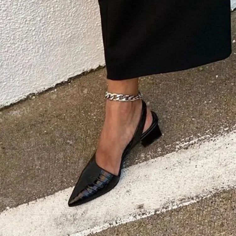 Slingbacks pumps blokhak met croco patroon - Zarrah Modehuis-Nederland