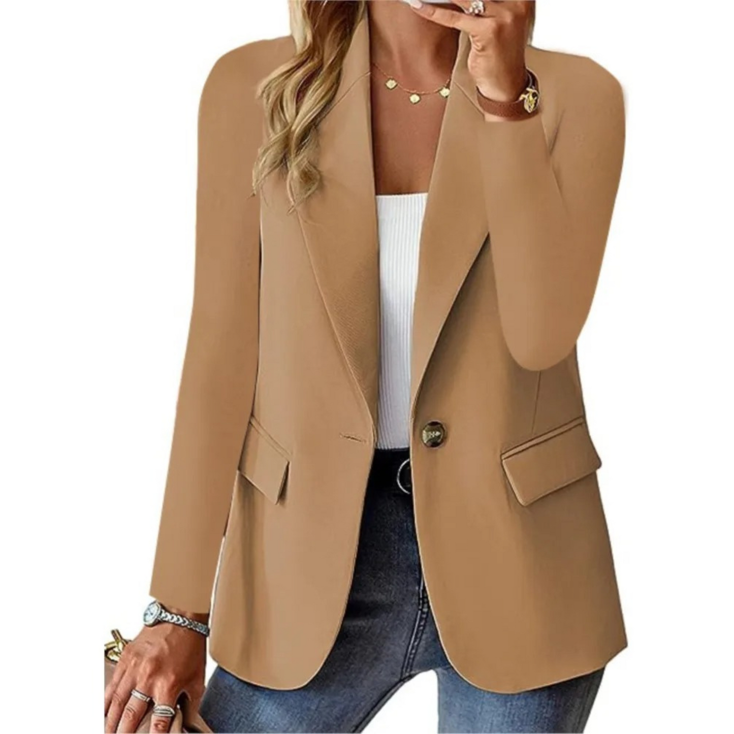 Livia - Casual Solide Lange Mouw Slanke Zak met Gesp Dames Blazer Modehuis-Nederland