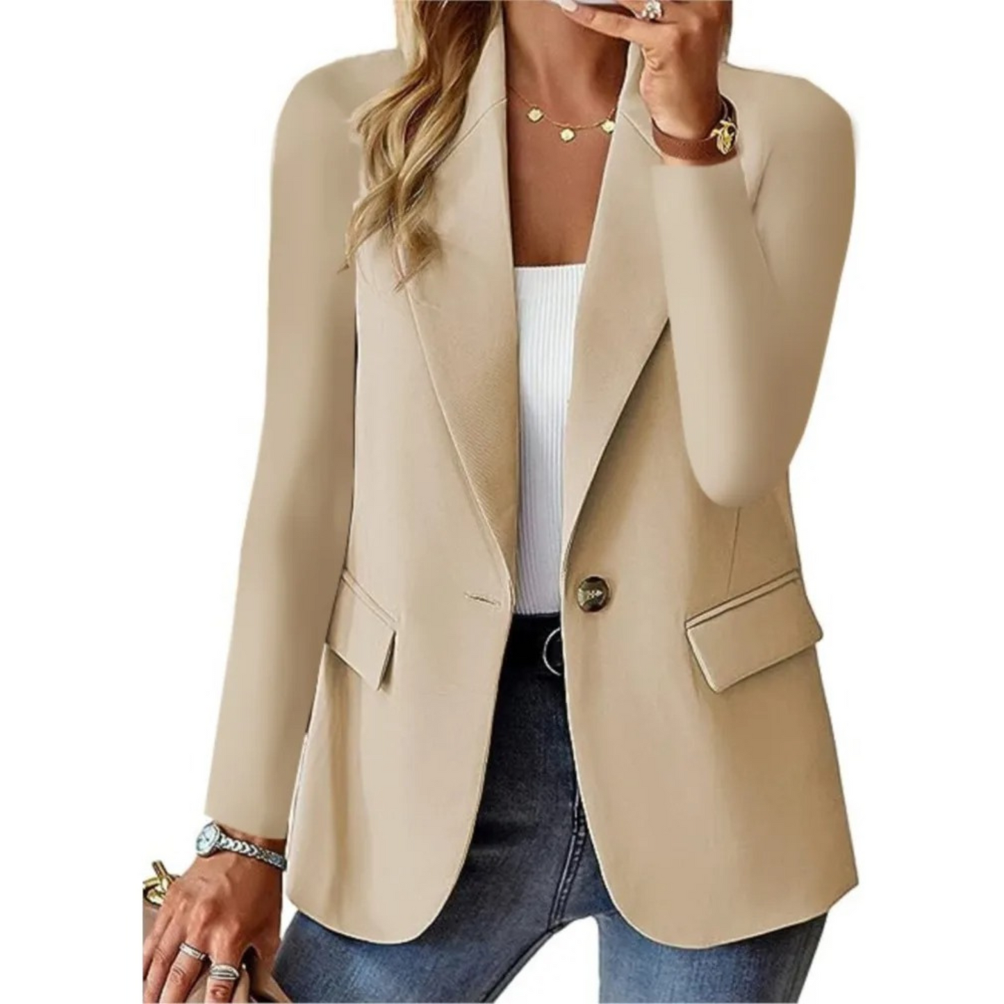 Livia - Casual Solide Lange Mouw Slanke Zak met Gesp Dames Blazer Modehuis-Nederland