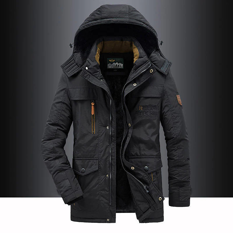 Heren winterparka met middellange snit en gestructureerde capuchon