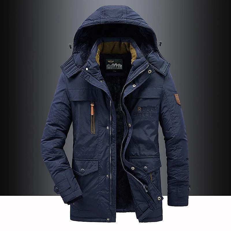 Heren winterparka met middellange snit en gestructureerde capuchon