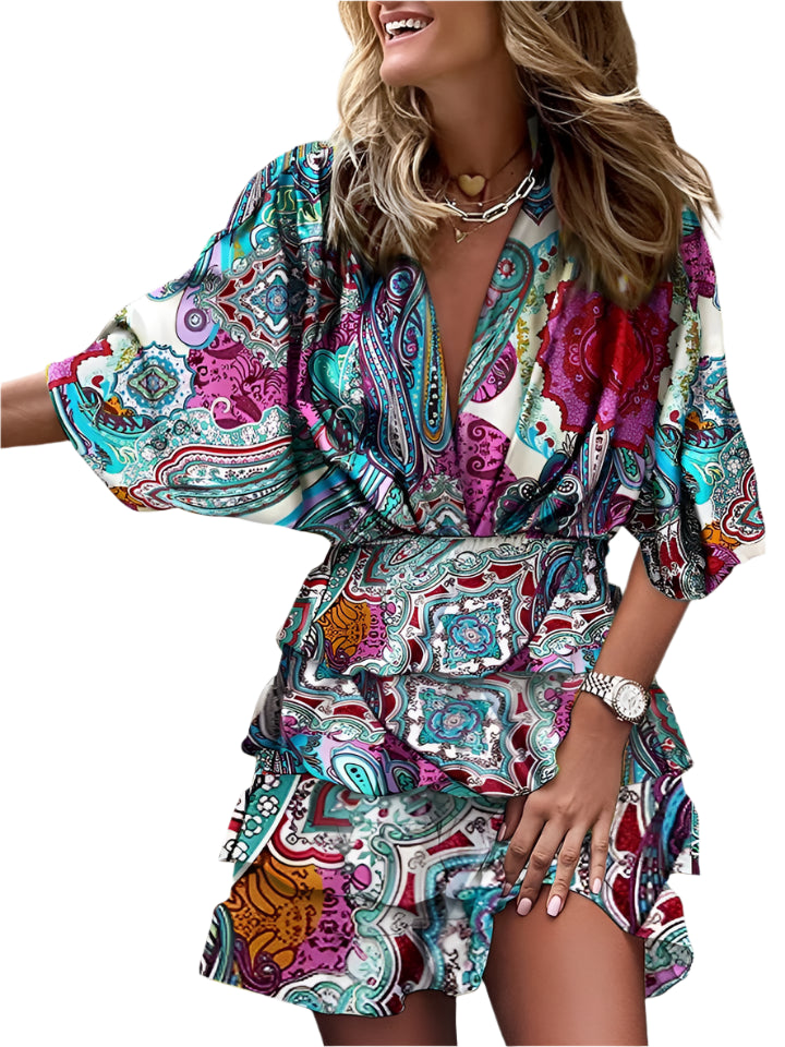 Dames jurk met verstelbare taille en vloeiend zomersilhouet