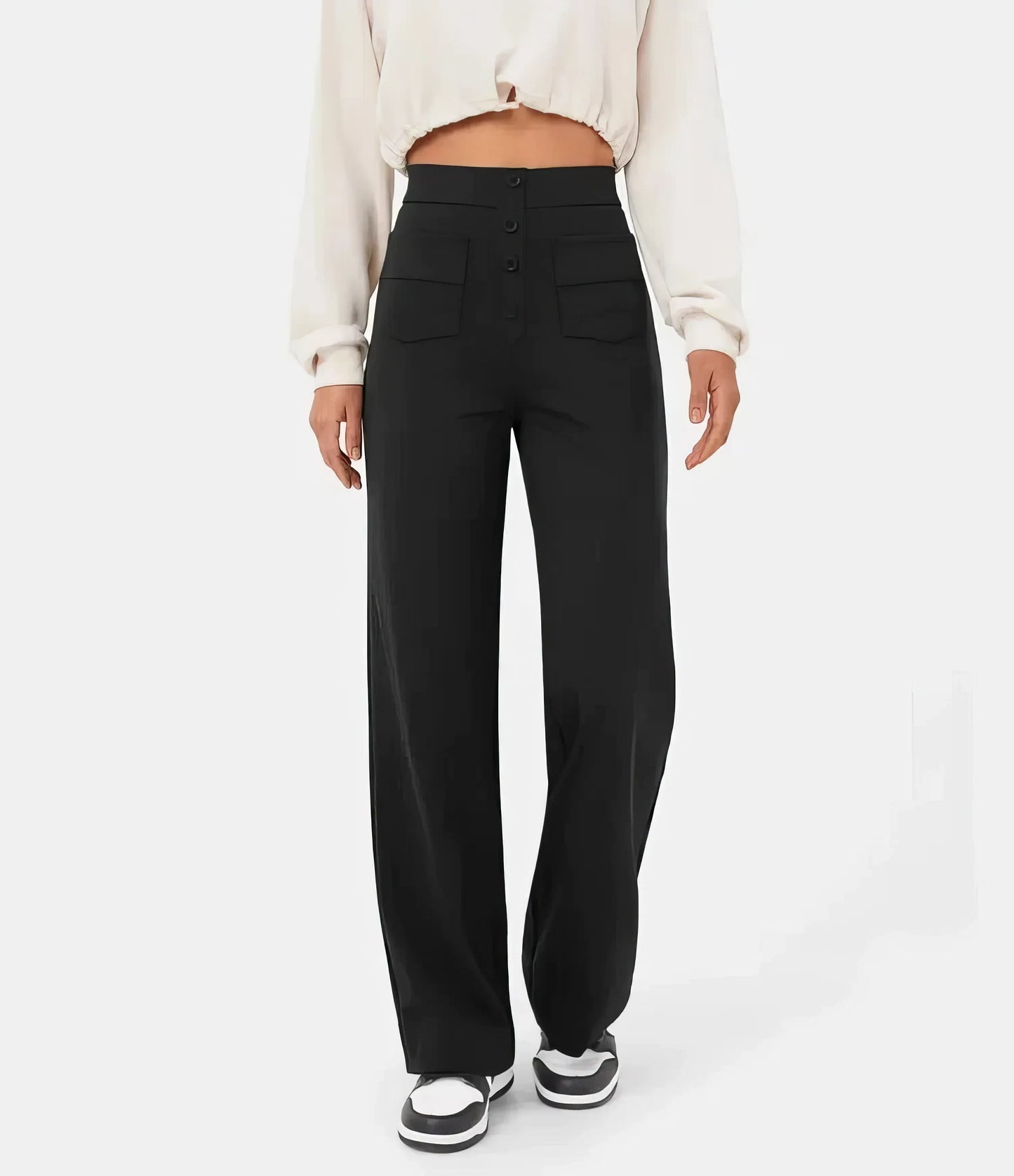 Dames broek met hoge taille en smal toelopende pijp