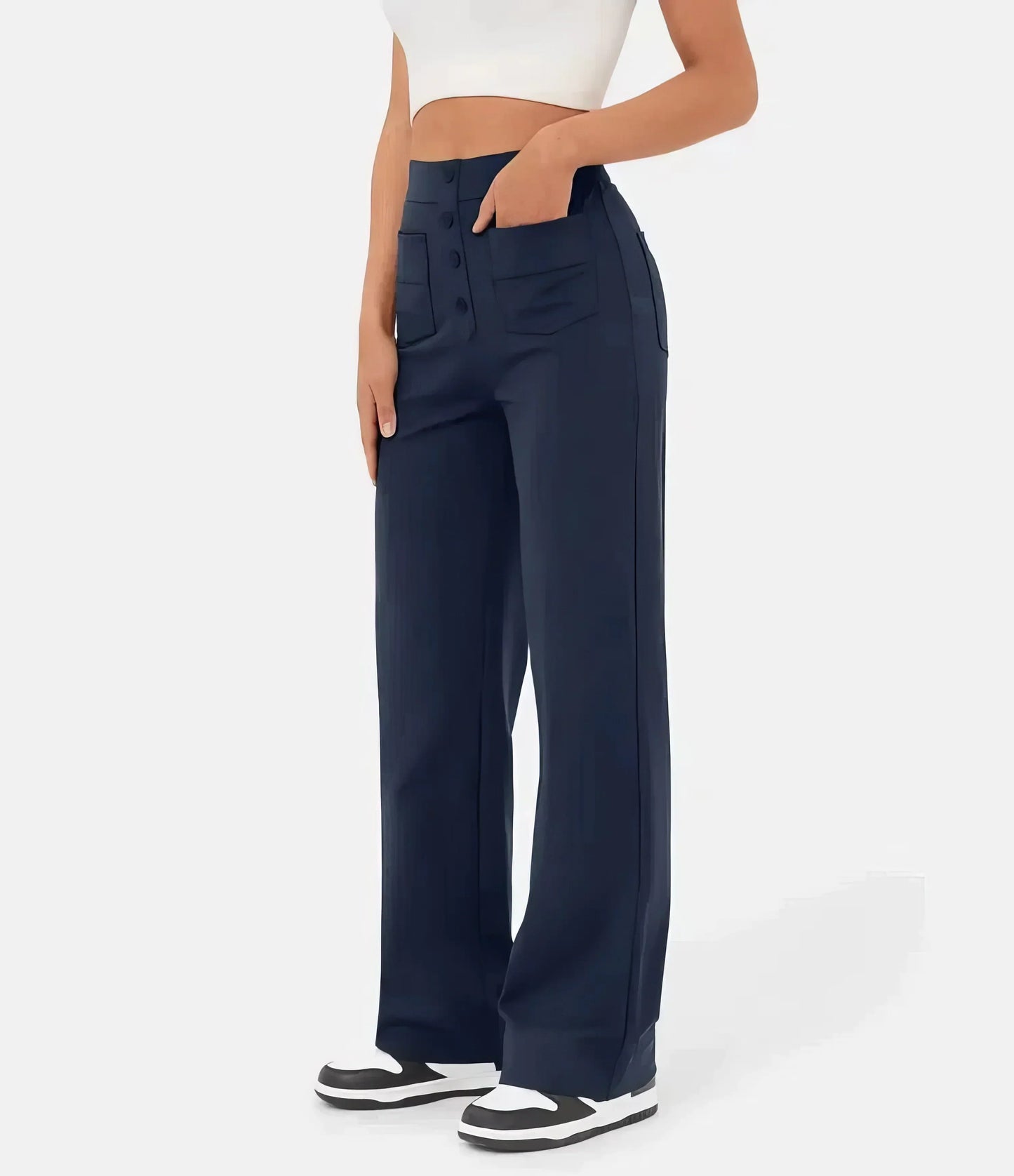 Dames broek met hoge taille en smal toelopende pijp