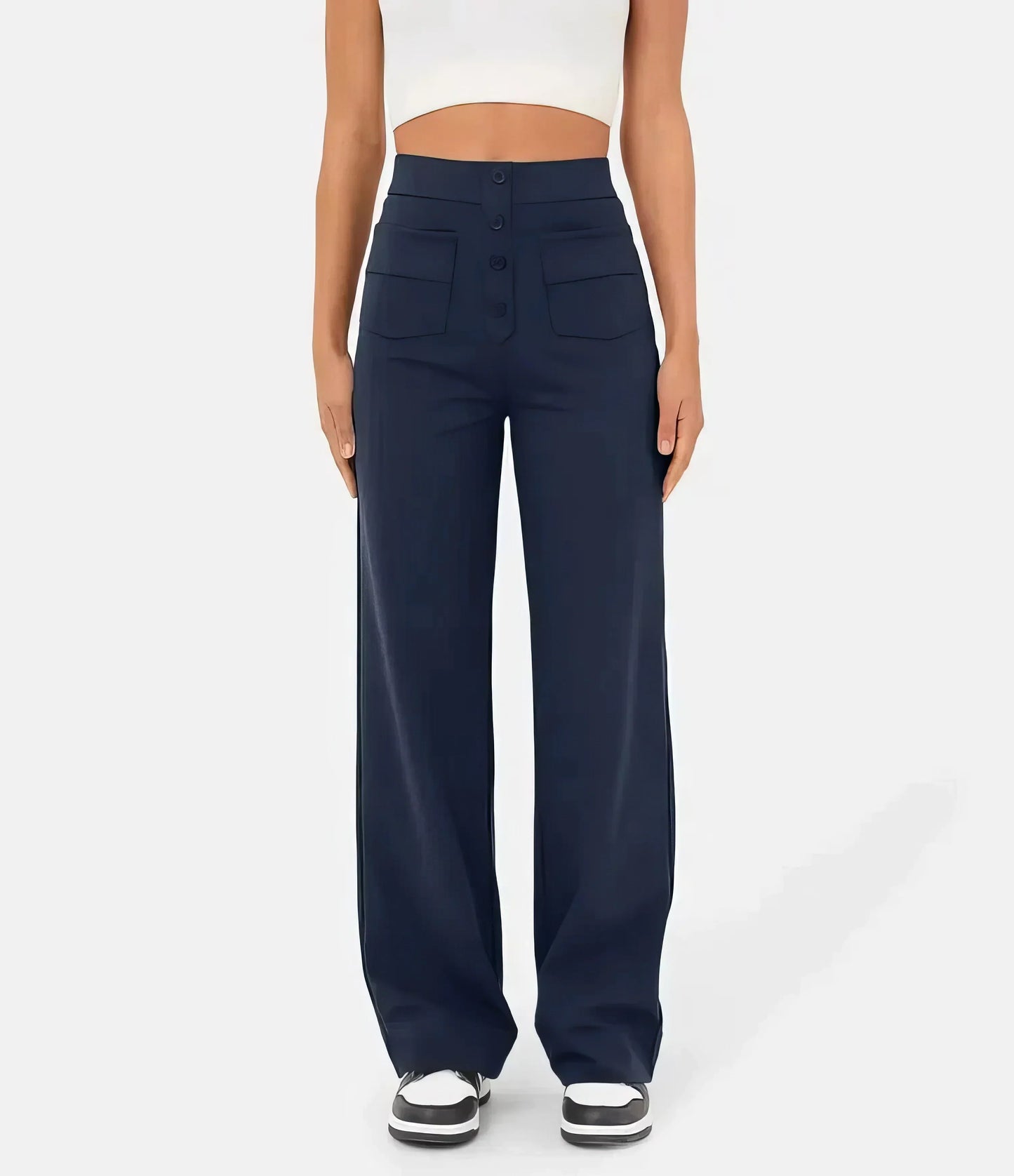 Dames broek met hoge taille en smal toelopende pijp