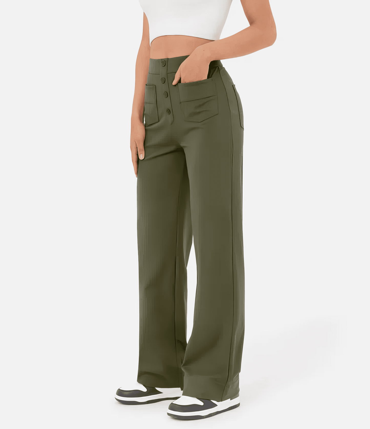 Dames broek met hoge taille en smal toelopende pijp