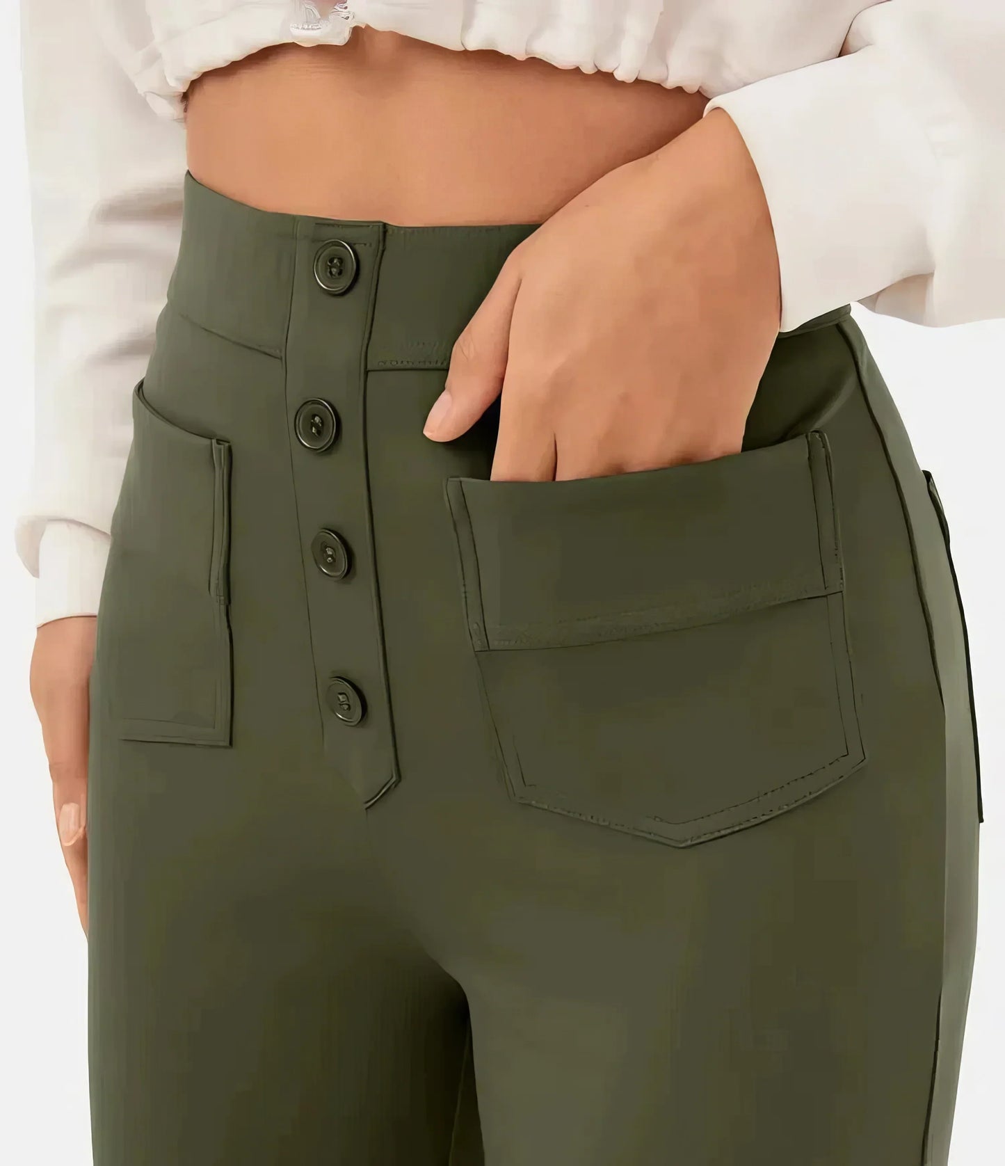 Dames broek met hoge taille en smal toelopende pijp