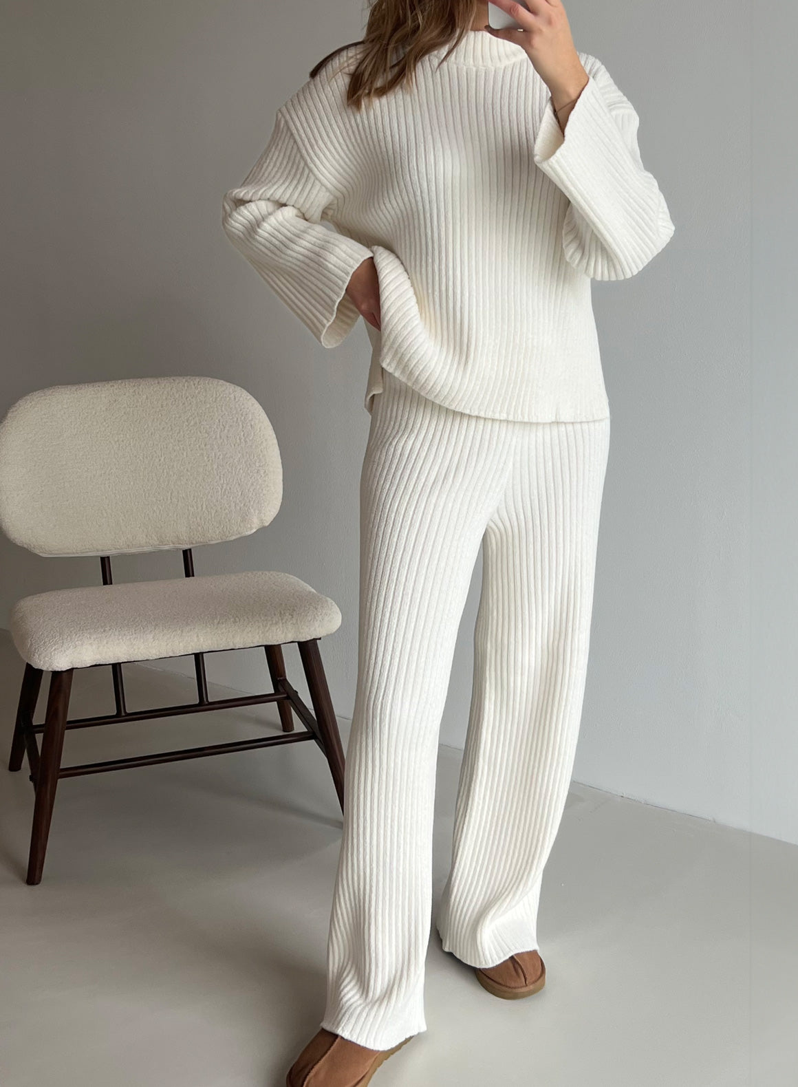 Almond White Rib Knit Pants Modehuis-Nederland