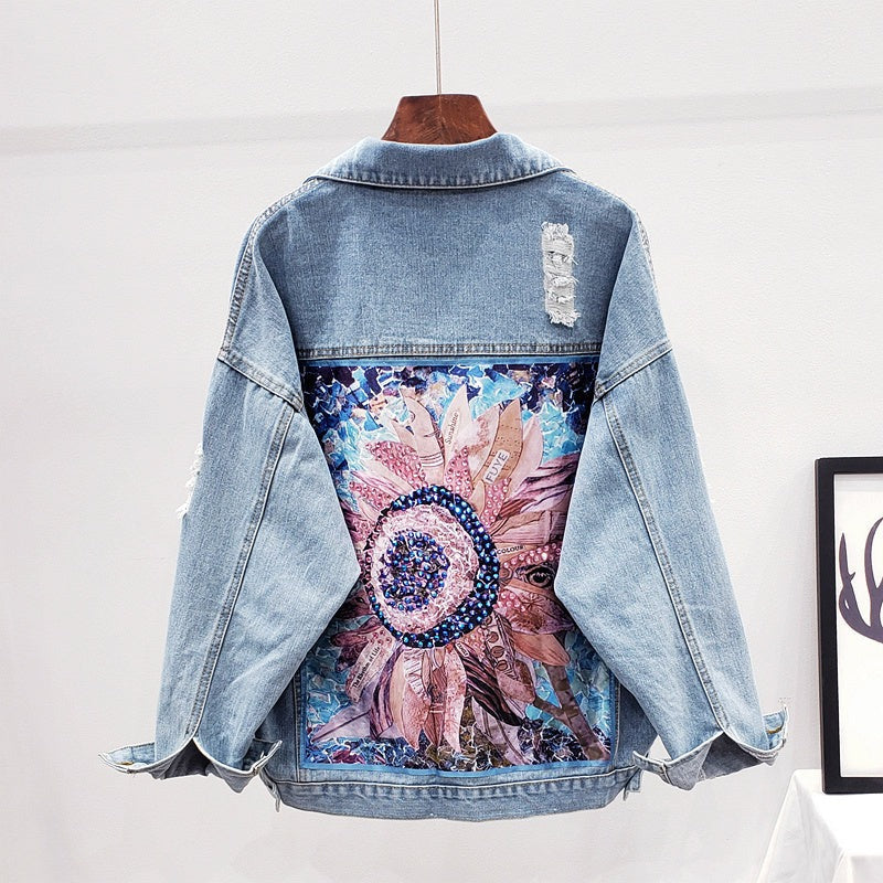 Dames Spijkerjack| festival vibe & art detail Modehuis-Nederland