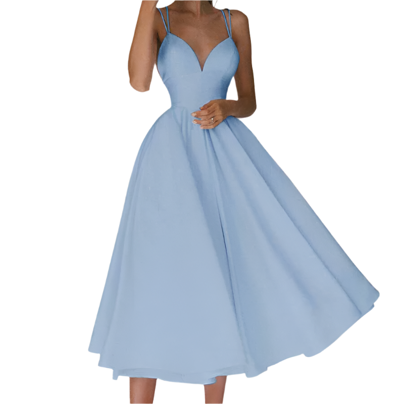 Dames jurk split met V-hals en elegante tailleband