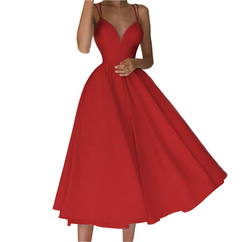 Dames jurk split met V-hals en elegante tailleband