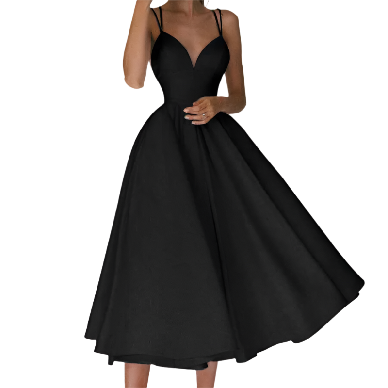 Dames jurk split met V-hals en elegante tailleband