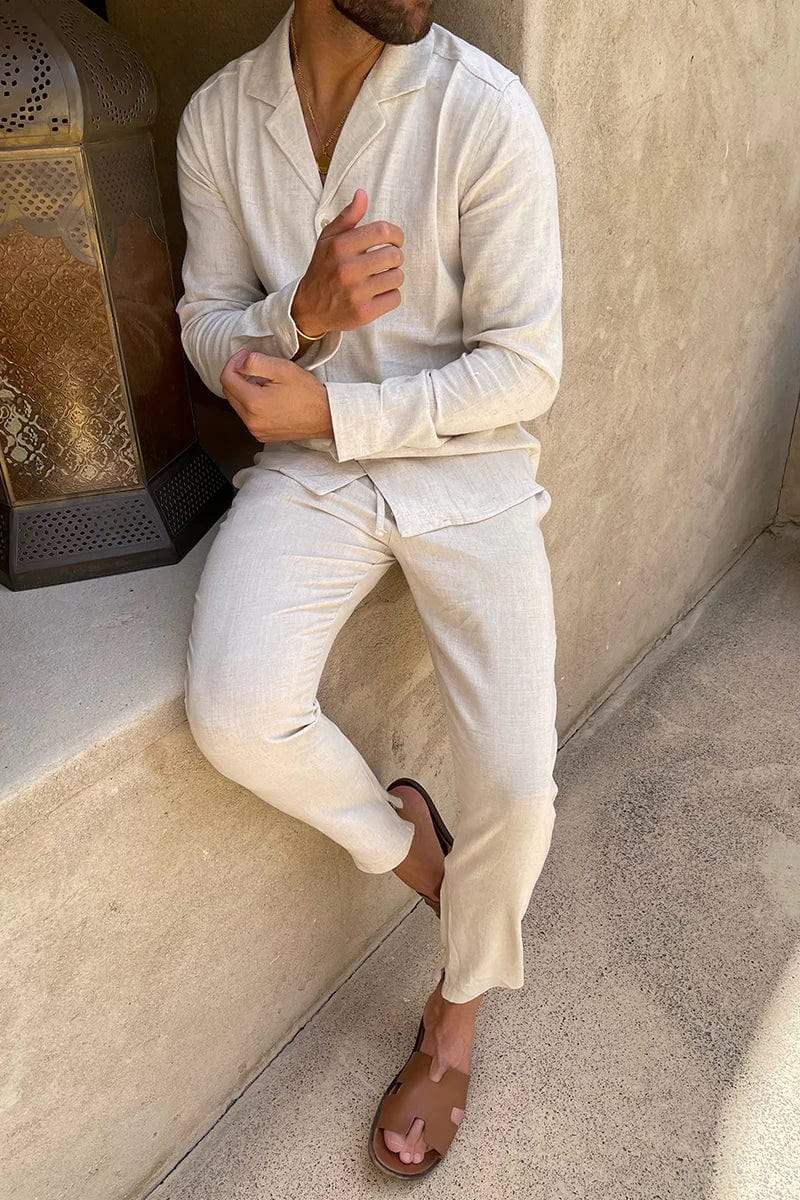 Linnen Loungeset | Overhemd met Kraag & Slim-Fit Broek Modehuis-Nederland