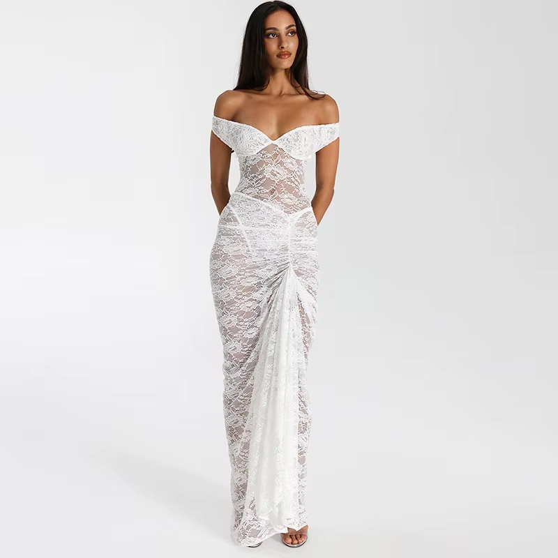 Dames avondjurk met off-shoulder halslijn en gevormde taille