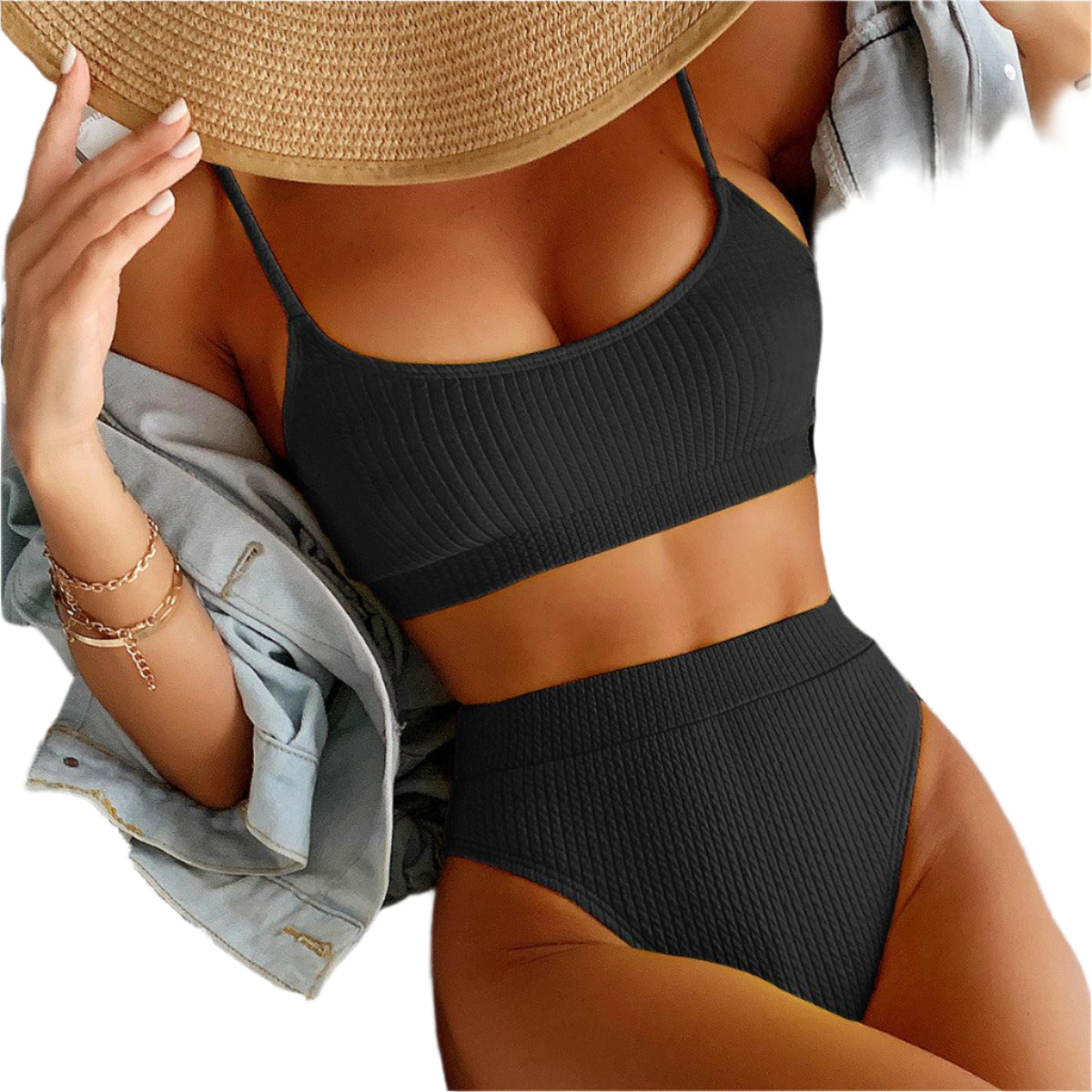 Xelina | Ribbed top & high-waisted bikini set for women Modehuis-Nederland