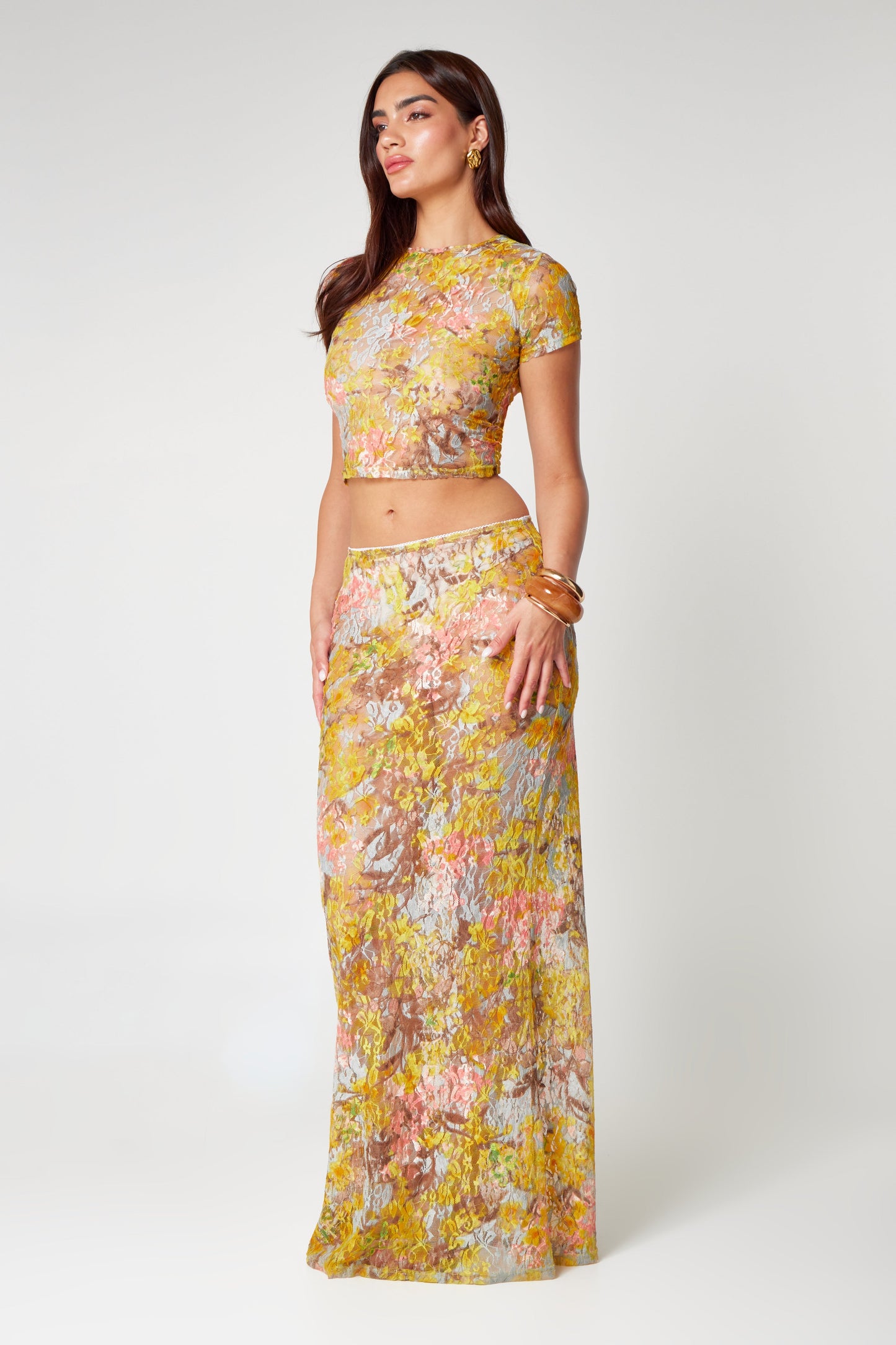 Lace co-ord set met maxi rok en crop top – Selora Modehuis-Nederland
