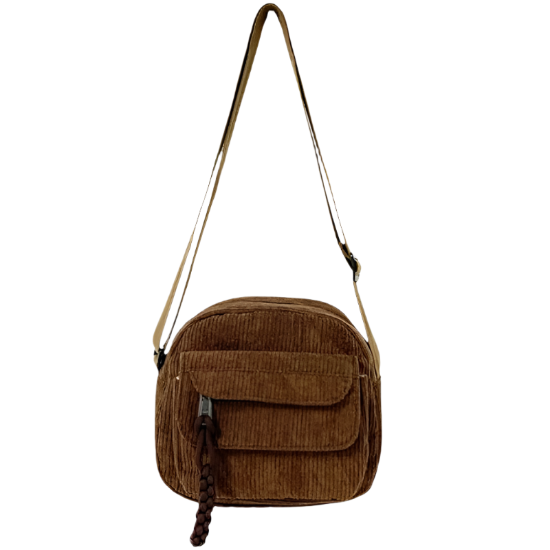 Dames crossbodytas met gebogen klep en ritsvak