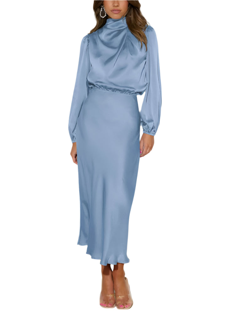 Dames elegante midi-jurk met lange mouwen en tailleaccent