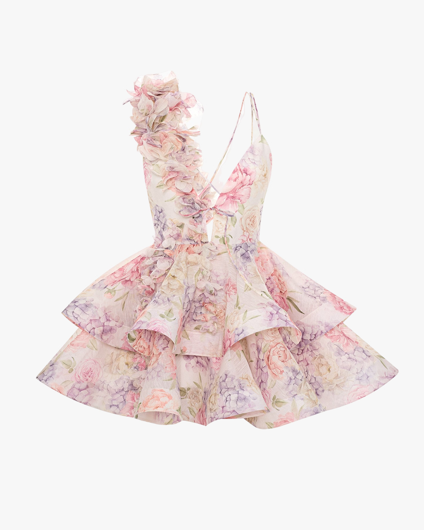 Dames one shoulder jurk met bloemen en diepe halslijn