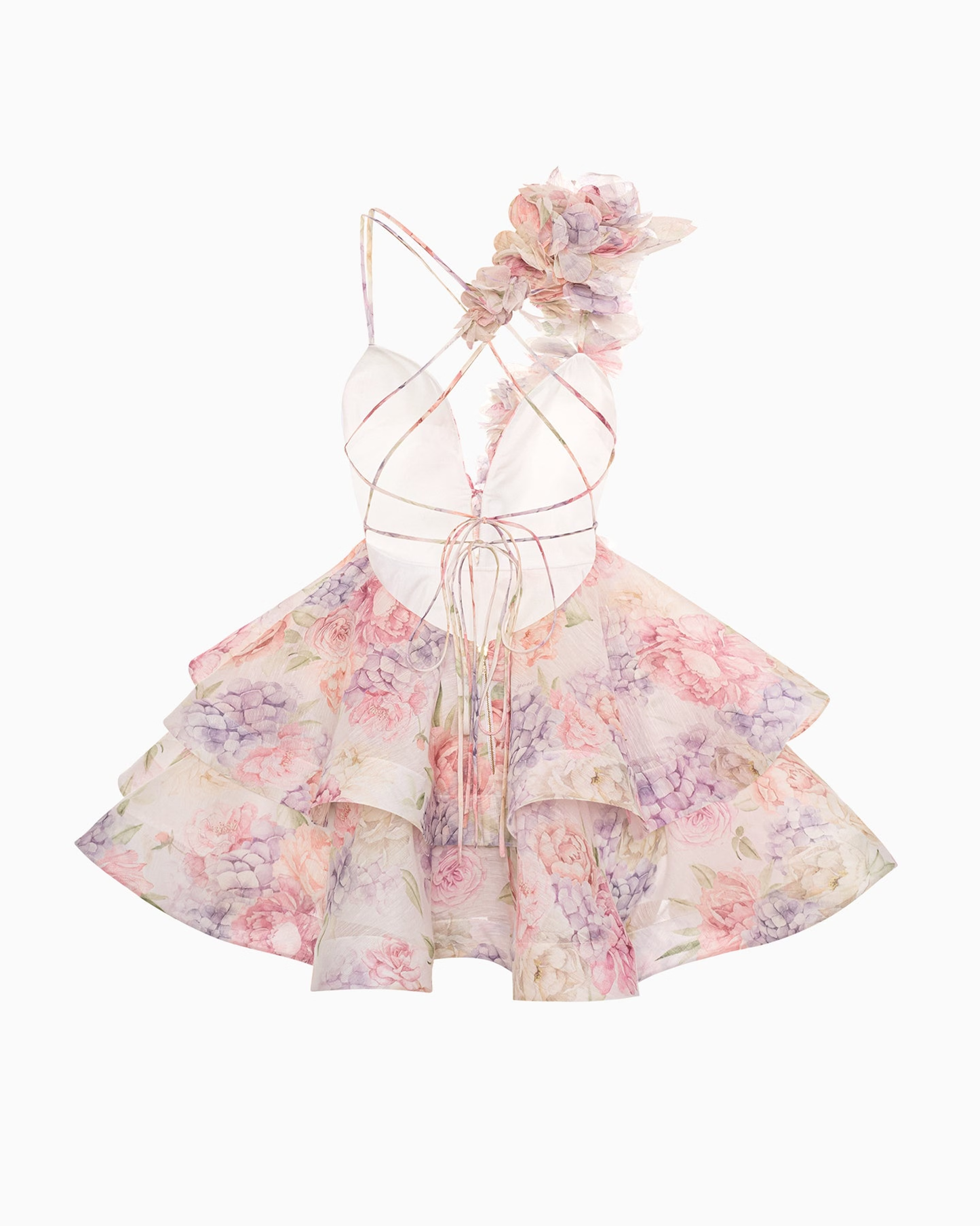 Dames one shoulder jurk met bloemen en diepe halslijn