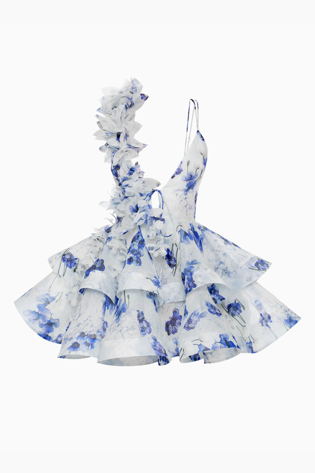 Dames one shoulder jurk met bloemen en diepe halslijn