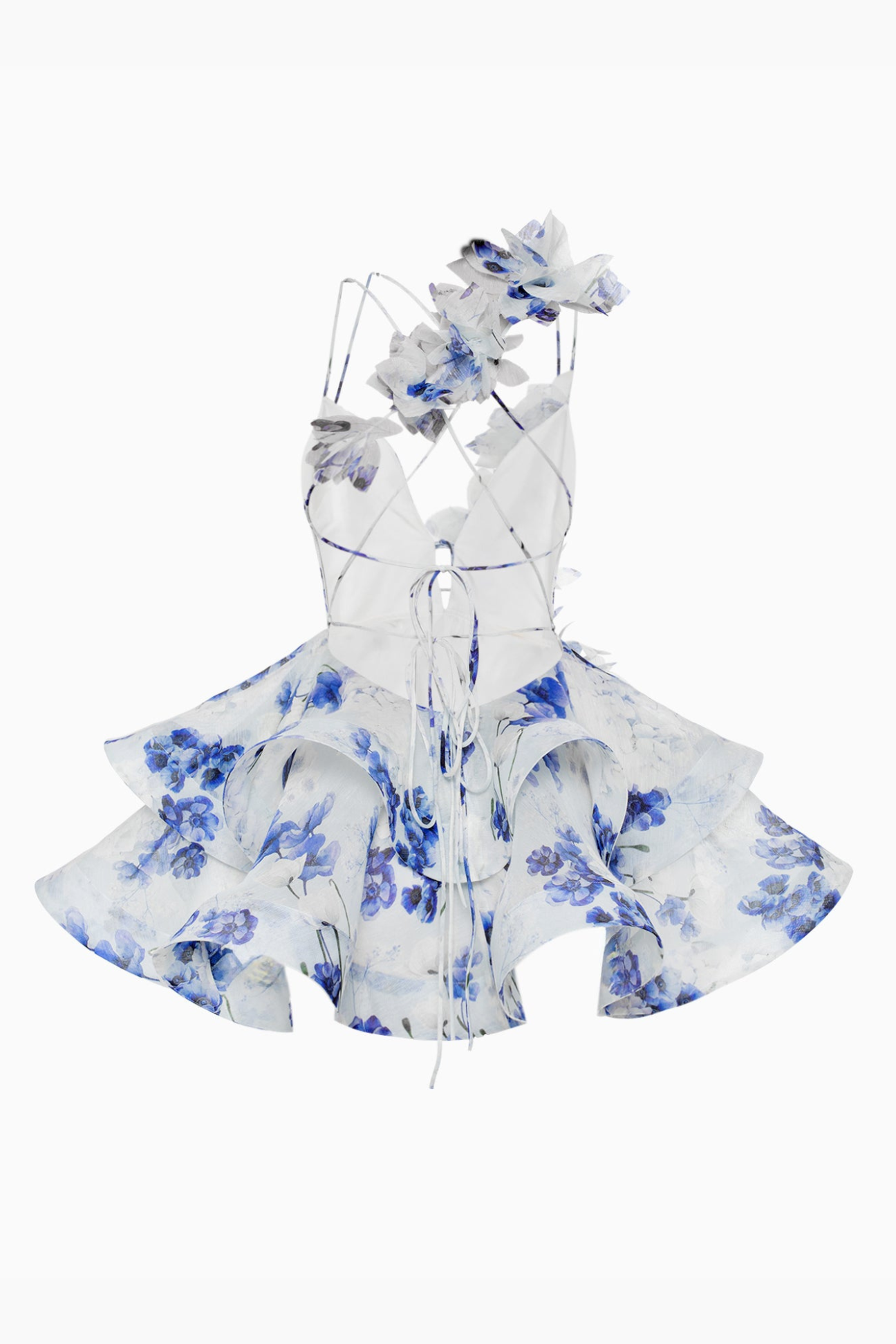 Dames one shoulder jurk met bloemen en diepe halslijn