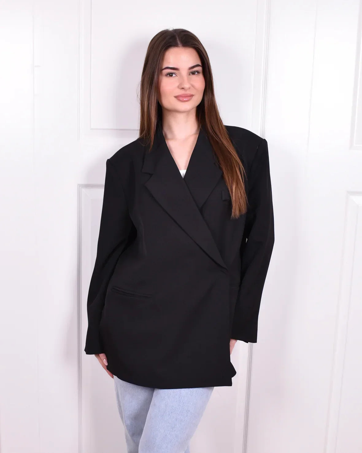 Dames oversized blazer met gestructureerde schouders en verlengd silhouet