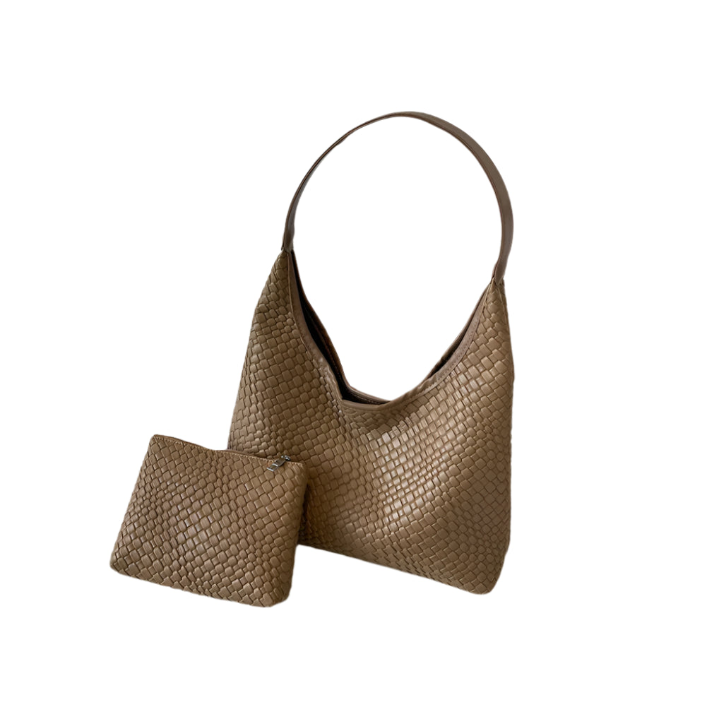 Dames schoudertas met gevlochten structuur en ronde pouch