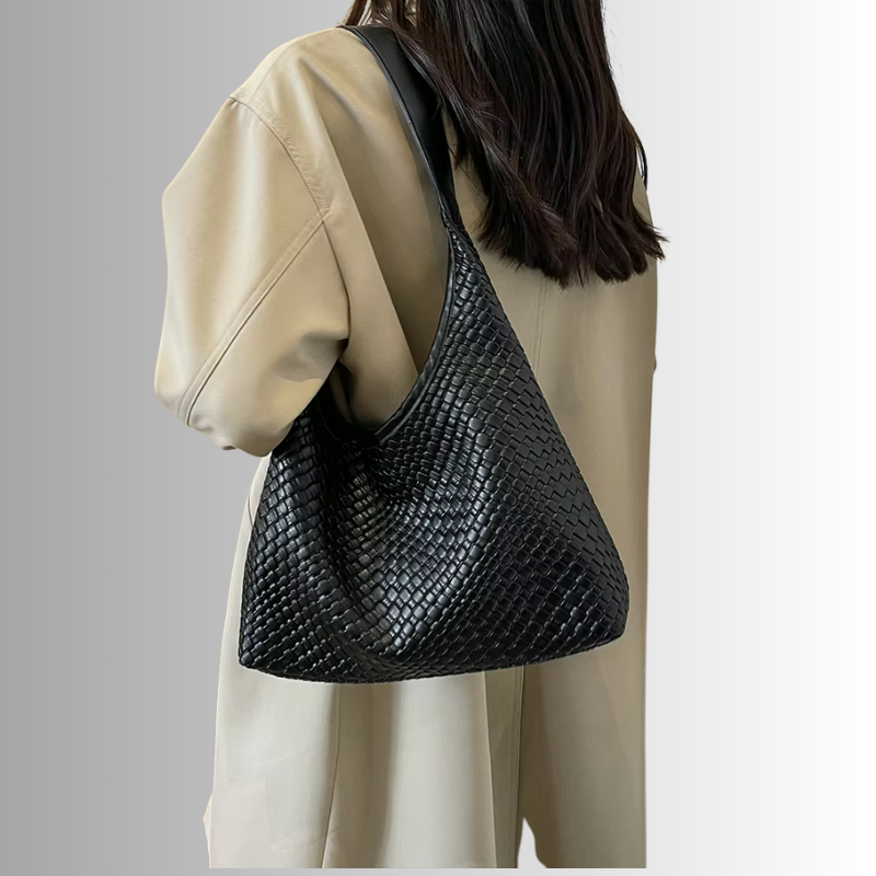 Dames schoudertas met gevlochten structuur en ronde pouch