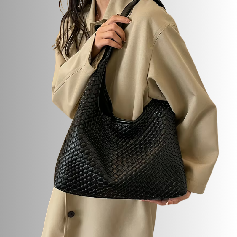 Dames schoudertas met gevlochten structuur en ronde pouch