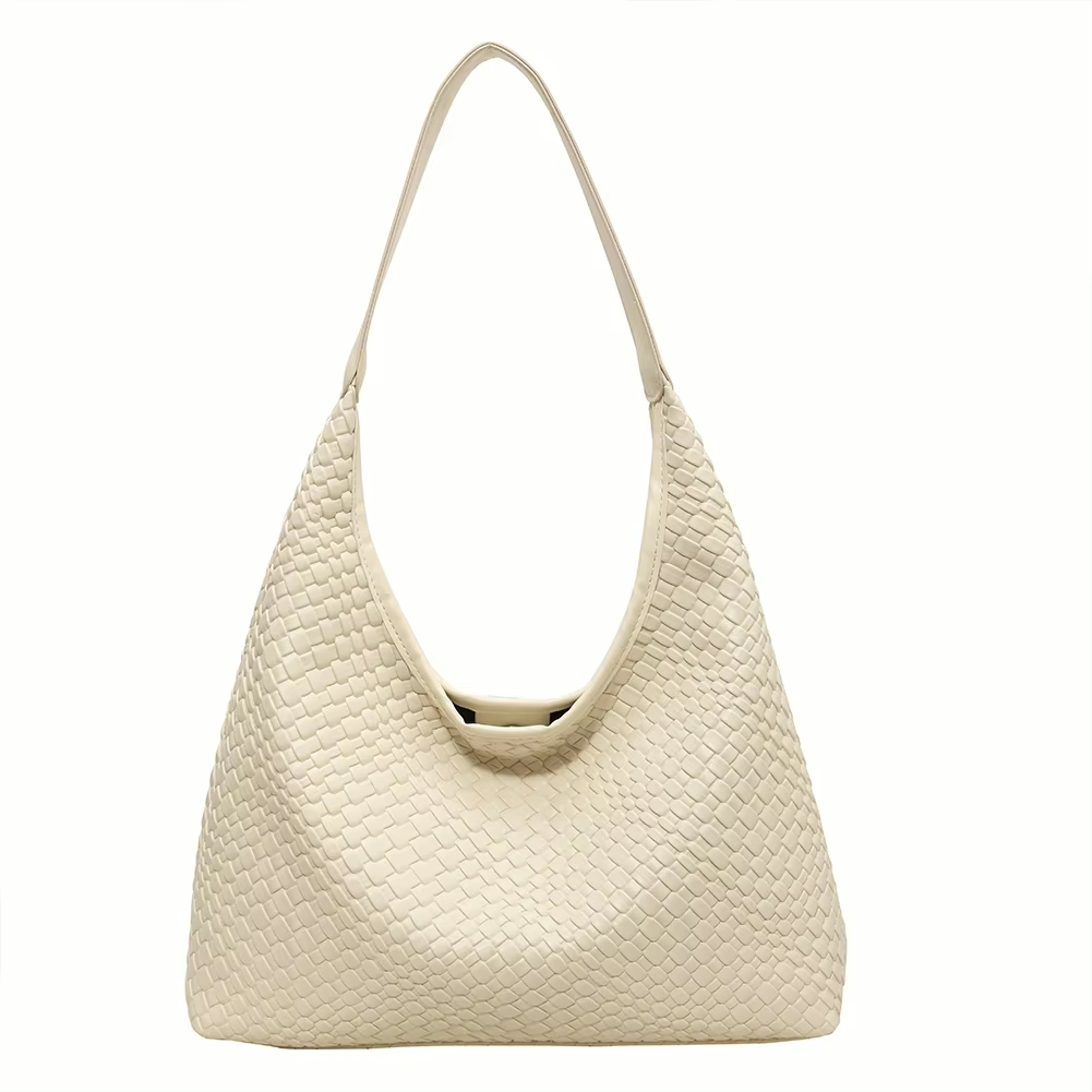 Dames schoudertas met gevlochten structuur en ronde pouch
