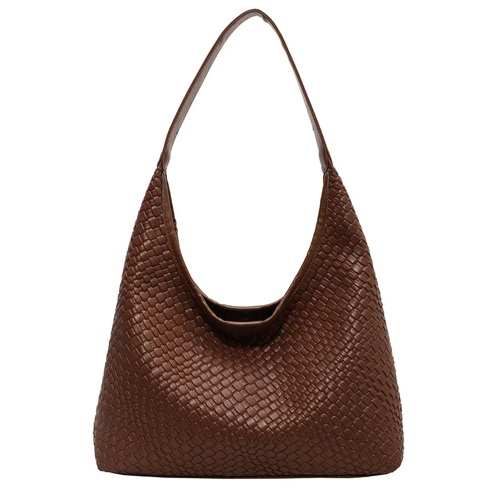 Dames schoudertas met gevlochten structuur en ronde pouch
