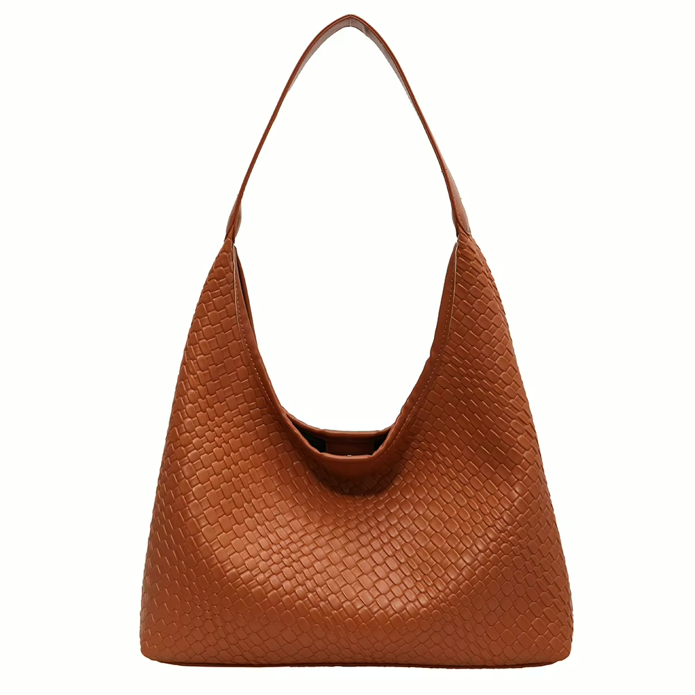 Dames schoudertas met gevlochten structuur en ronde pouch