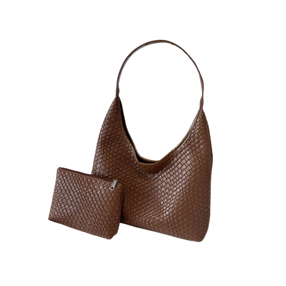 Dames schoudertas met gevlochten structuur en ronde pouch