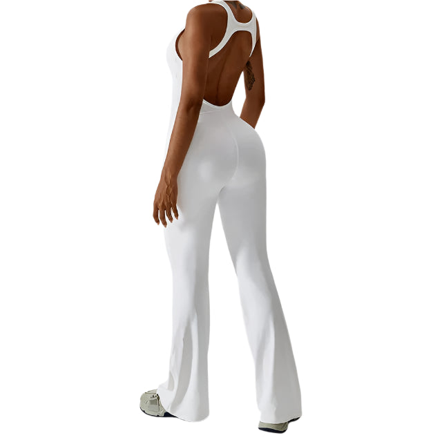 Dames sportjumpsuit met open rug en liftend silhouet