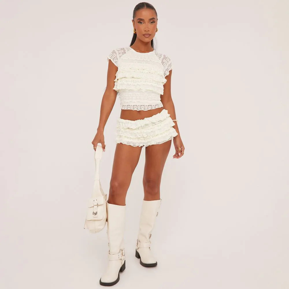 Dames zomerset met cropped top en geplooide shorts