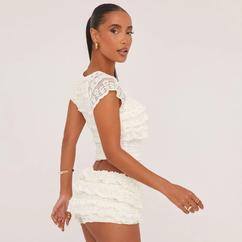 Dames zomerset met cropped top en geplooide shorts