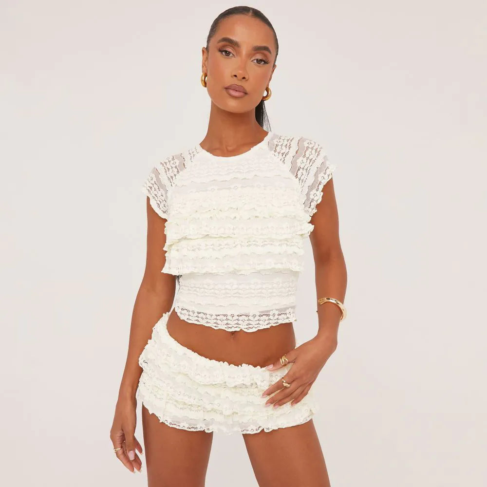 Dames zomerset met cropped top en geplooide shorts